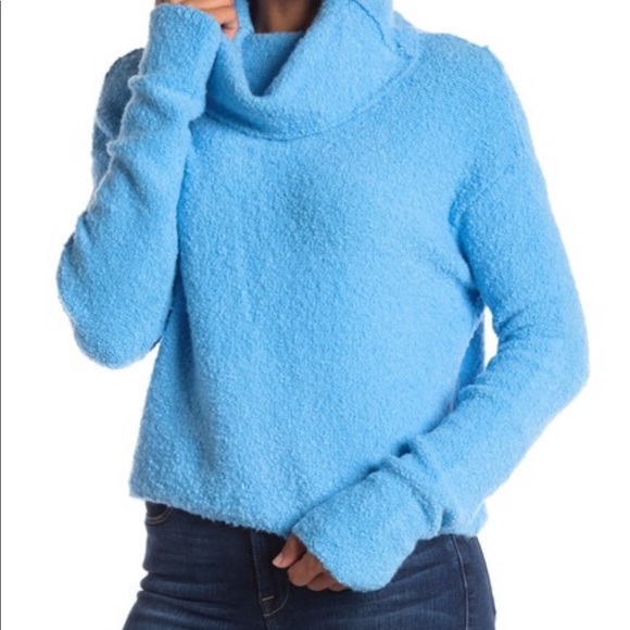 Free People blue cowl neck / turtleneck SMALL - Picture 2 of 3